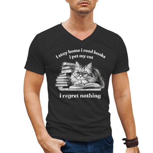 Retro I Stay Home I Read Books I Pet My Cat I Regret Nothing Men's V-Neck T-Shirt - Bookorys AU
