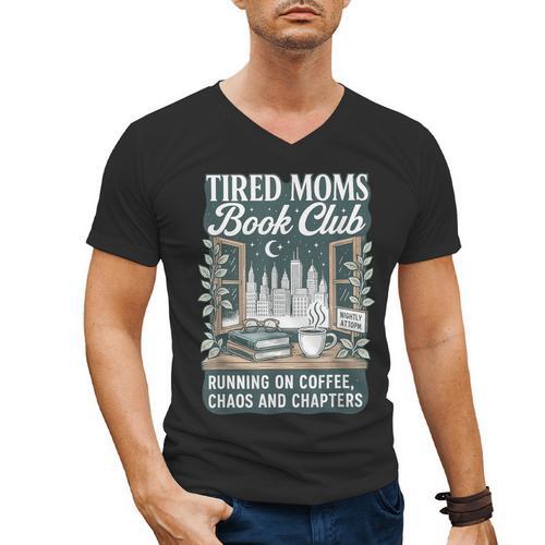 Retro Tired Moms Book Club Bookish Booktrovert Mother's Day Men's V-Neck T-Shirt - Bookorys DE