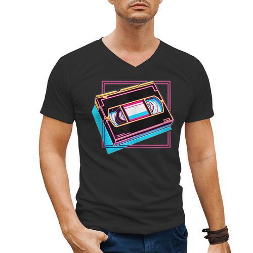 Retro VHS Vaporwave Video Cassette Nostalgia Geek Chic Men's V-Neck T-Shirt - Figerry