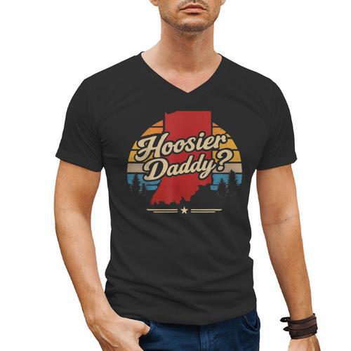 Retro Vintage US States Hoosier Daddy State Outline Desig Men's V-Neck T-Shirt - Father's Day Fun