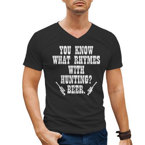 What Rhymes With Hunting Deer Hunter Dad Grandpa Men Men's V-Neck T-Shirt - Father's Day Fun