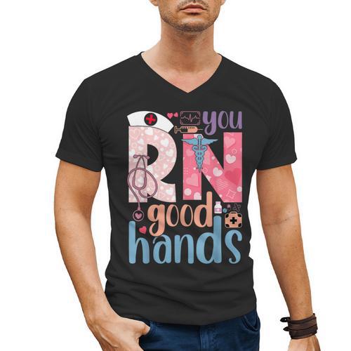 You RN Good Hands Cute Nurse Nursing Student Graduation Men's V-Neck T-Shirt - Best Gift Smart