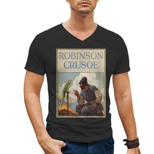 Robinson Crusoe Book Cover 1920 Men's V-Neck T-Shirt - Bookorys DE