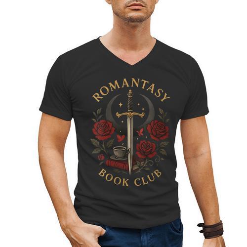 Romantasy Book Club Coffee Sword Roses Men's V-Neck T-Shirt - Bookorys UK