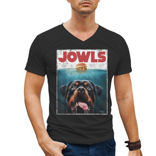 Rottie Rottweiler Jowls Burger Giant Tank Dog Mom Dad Men's V-Neck T-Shirt - Father's Day Fun