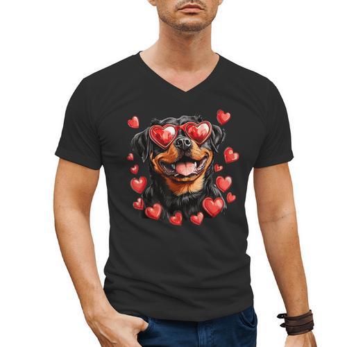 Rottweiler Heart Glasses Cute Rottie Dog Lover Mom Dad Kids Men's V-Neck T-Shirt - Father's Day Fun