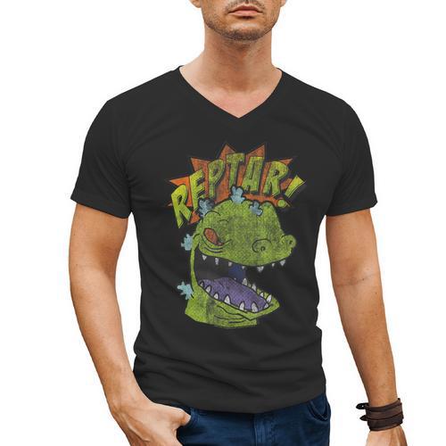 Rugrats Reptar Distressed Comic Book Style Cartoon Men's V-Neck T-Shirt - Bookorys