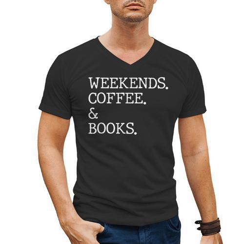 Weekends Coffee And Books Reading Lovers And Coffee Men's V-Neck T-Shirt - Bookorys
