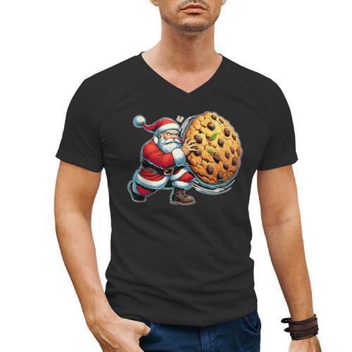 Santa Holding Cookie Xmas Baker Introvert Christmas Men's V-Neck T-Shirt - Raresse