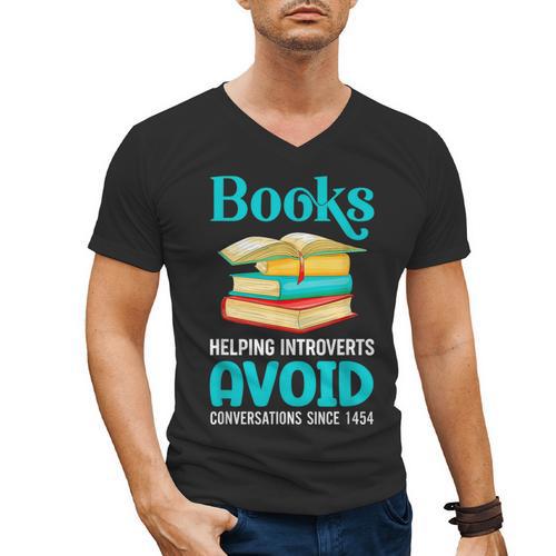 Sarcastic Books Anti Social Introvert Book Conversation Men's V-Neck T-Shirt - Raresse