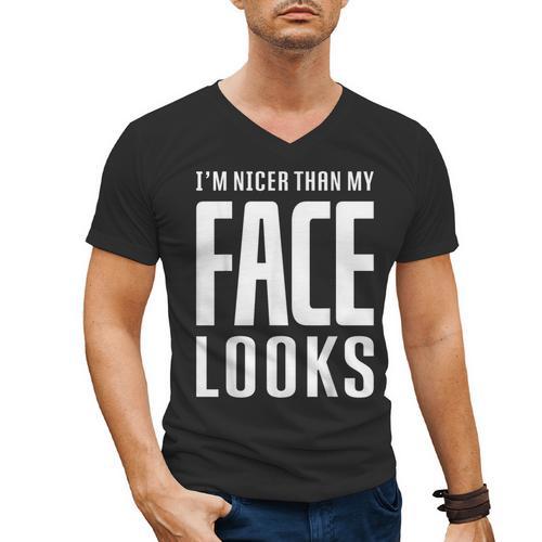 Sarcastic Shy People Introverts I'm Nicer Than My Face Looks Men's V-Neck T-Shirt - Raresse