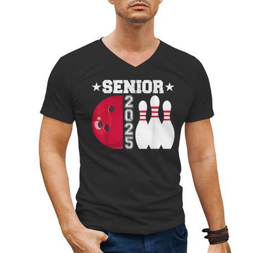 Senior 2025 Bowling Player Class Of 2025 Graduation Seniors Men's V-Neck T-Shirt - Best Gift Smart