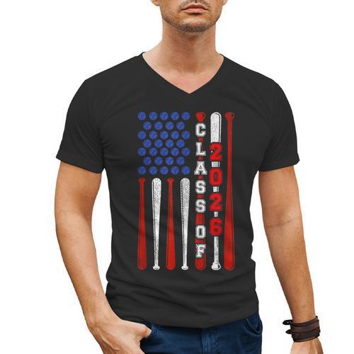 Senior 2026 Baseball American Flag Class Of 2026 Graduation Men's V-Neck T-Shirt - Best Gift Smart
