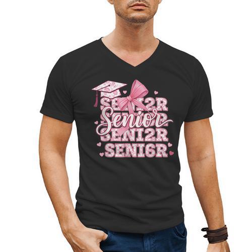 Senior 2026 Class Of 2026 Cute Coquette Pink Bow Graduation Men's V-Neck T-Shirt - Best Gift Smart