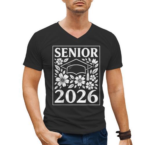 Senior 2026 Floral Flowers Class Of 2026 Graduation Kids Men's V-Neck T-Shirt - Best Gift Smart
