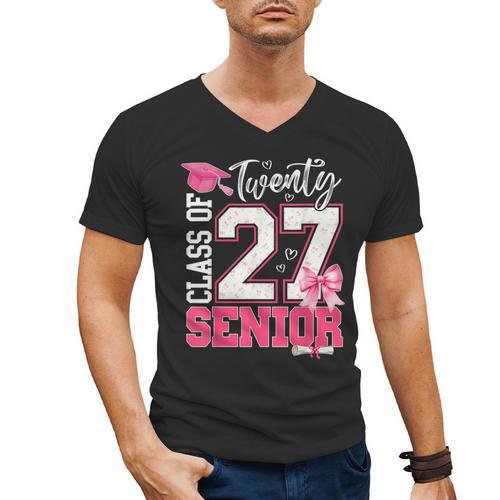 Senior 2027 Class Of 2027 Pink Coquette Bow Graduation Girl Men's V-Neck T-Shirt - Best Gift Smart