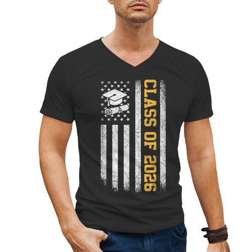 Senior 26 Class Of 2026 American Flag Graduation 2026 Men's V-Neck T-Shirt - Best Gift Smart