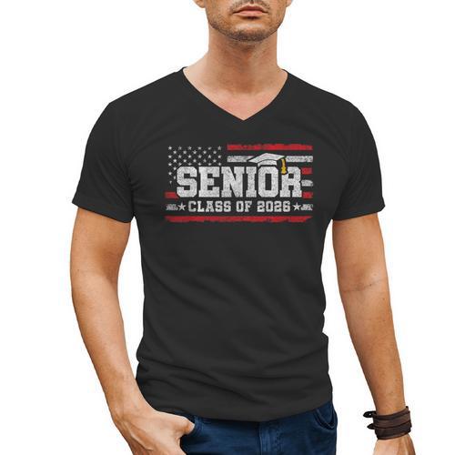 Senior Class 2026 Graduation American Flag Senior 2026 Men's V-Neck T-Shirt - Best Gift Smart