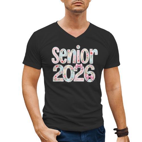 Senior Class Of 2026 Graduation 2026 Coquette Pink Bow Cute Men's V-Neck T-Shirt - Best Gift Smart