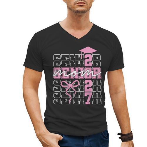Senior Mom 2027 Class Of 2027 Coquette Bow Graduation 2027 Men's V-Neck T-Shirt - Best Gift Smart