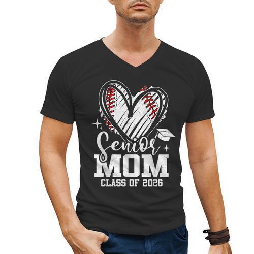 Senior Mom Class Of 2026 Baseball Graduation Heart Men's V-Neck T-Shirt - Best Gift Smart