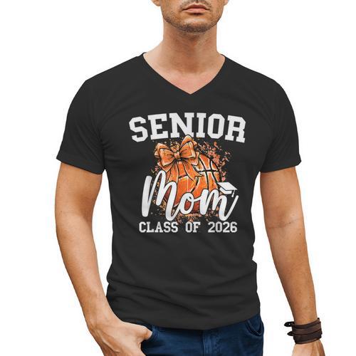 Senior Mom Class Of 2026 Coquette Bow Basketball Graduation Men's V-Neck T-Shirt - Best Gift Smart