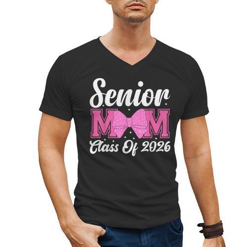 Senior Mom Class Of 2026 Pink Coquette Bow Graduation Men's V-Neck T-Shirt - Best Gift Smart