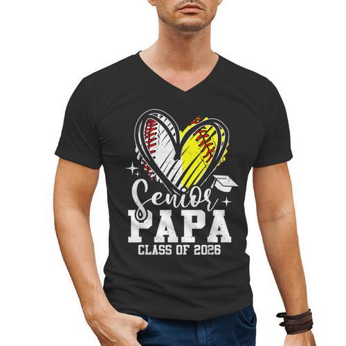 Senior Papa Class Of 2026 Baseball Softball Graduation Heart Men's V-Neck T-Shirt - Best Gift Smart
