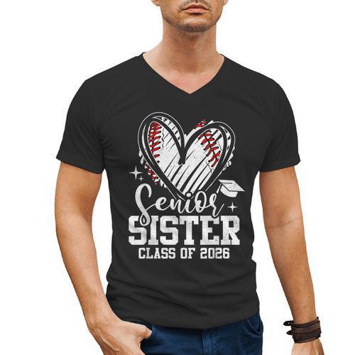 Senior Sister Class Of 2026 Baseball Graduation Heart Men's V-Neck T-Shirt - Best Gift Smart