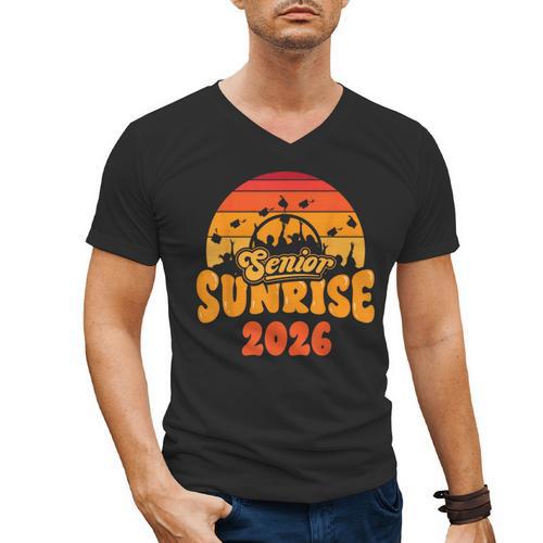 Senior Sunrise Class Of 2026 Graduation Proud Graduate Retro Men's V-Neck T-Shirt - Best Gift Smart