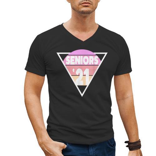 Seniors 2021 For Her Him Retro 21 Graduation Class Men's V-Neck T-Shirt - Best Gift Smart
