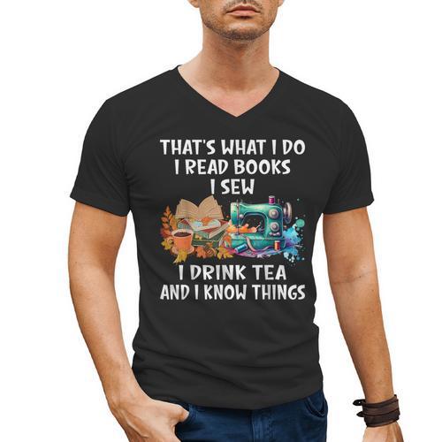 Sewing Reading Books Drinking Tea Sew Sewist Men's V-Neck T-Shirt - Bookorys