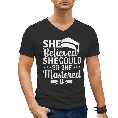 She Believed She Could So She Mastered It Graduation 2023 Men's V-Neck T-Shirt - Best Gift Smart