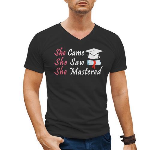 She Came She Saw She Mastered Graduation Men's V-Neck T-Shirt - Best Gift Smart