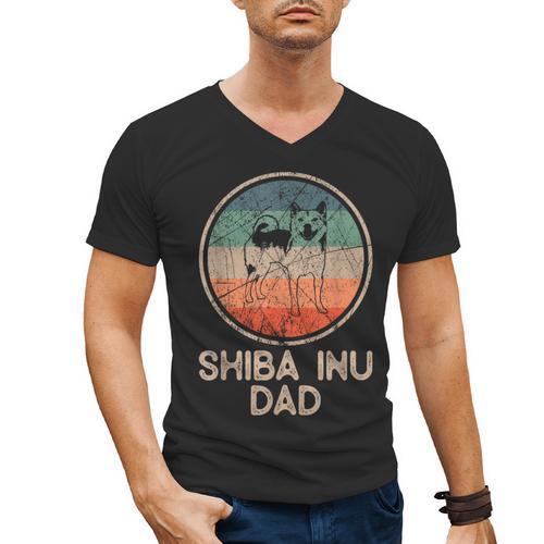 Shiba Inu Dog Vintage Shiba Inu Dad Men Women Men's V-Neck T-Shirt - Father's Day Fun