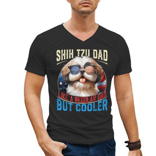 Shih Tzu Dad Like A Regular Dad But Cooler Dog Father's Day Men's V-Neck T-Shirt - Father's Day Fun