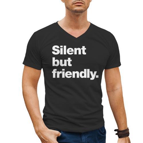 Silent But Friendly A Design For Introverts Men's V-Neck T-Shirt - Raresse