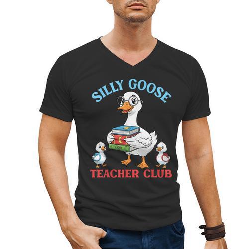 Silly Goose With Books Teacher Club School Educator Men's V-Neck T-Shirt - Bookorys