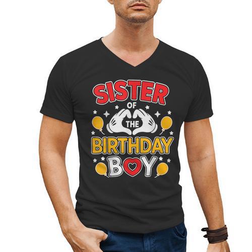 Sister Of The Birthday Boy Family Matching Dad Mom Men's V-Neck T-Shirt - Father's Day Fun