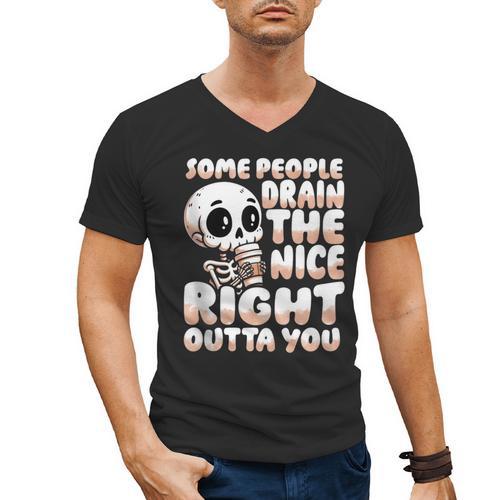 Skeleton Coffee Lover Introvert Men's V-Neck T-Shirt - Raresse