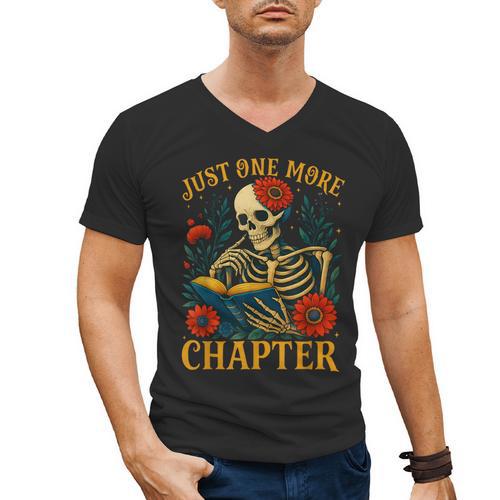 Skeleton Read Book Just One More Chapter Floral Book Lover Men's V-Neck T-Shirt - Bookorys