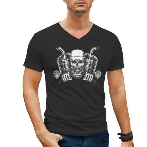 Skeleton Truck Driver Big Trucking Trucker Dad Men's V-Neck T-Shirt - Father's Day Fun
