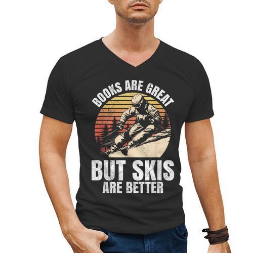 Skier BOOKS ARE GREAT BUT SKIS ARE BETTER Vintage Men's V-Neck T-Shirt - Bookorys
