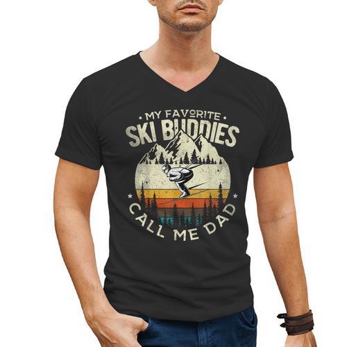 Skier Dad Ski Dad My Favorite Ski Buddies Call Me Dad Ski Men's V-Neck T-Shirt - Father's Day Fun