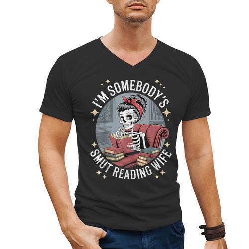 Smut Book Reader Romance Novel Somebody's Smut Reading Wife Men's V-Neck T-Shirt - Bookorys CA