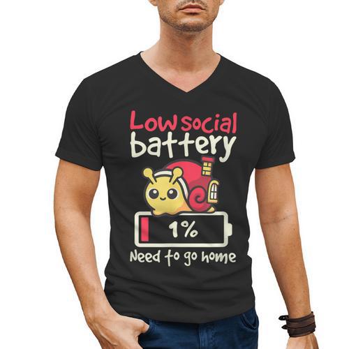 Snail Low Social Battery Need To Go Home Tee For Introvert Men's V-Neck T-Shirt - Raresse