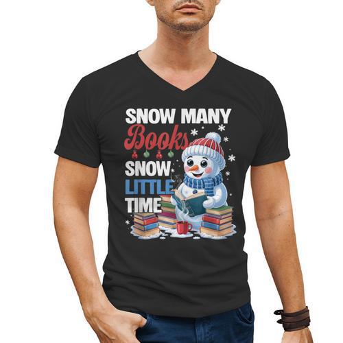 Snowman Winter Snow So Many Books Christmas Snow Little Time Men's V-Neck T-Shirt - Bookorys