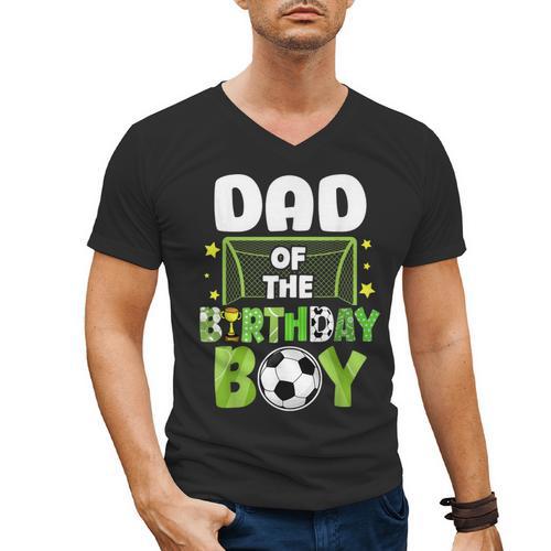 Soccer Dad Birthday Boy Party Soccer Family Matching Men's V-Neck T-Shirt - Father's Day Fun
