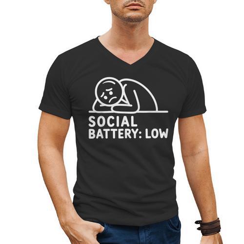 Social Battery Low Apparel Introvert Humor Men's V-Neck T-Shirt - Raresse