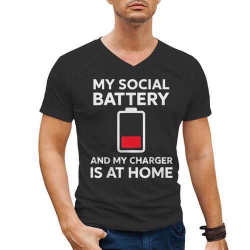 Social Battery Low Charger At Home Antisocial Introvert Men's V-Neck T-Shirt - Raresse